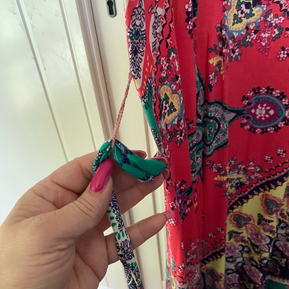 Monsoon maxi colorful jersey flattering summer dress size large Vneck sleeveless - Picture 6 of 7